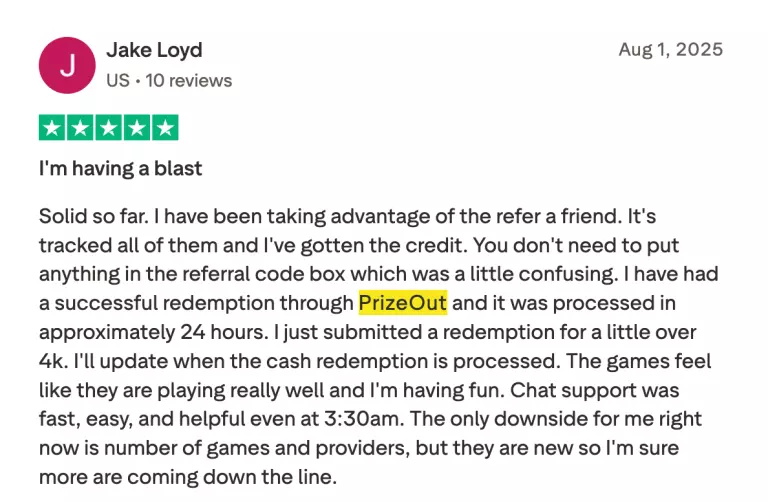 Prizeout redemption Trustpilot 2