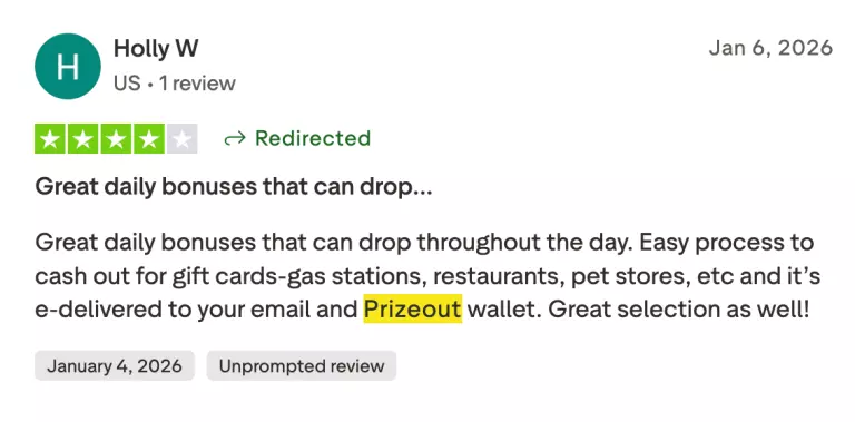 Prizeout redemption Trustpilot