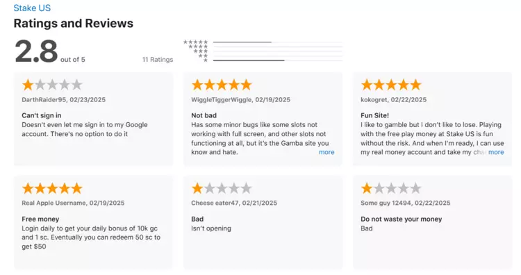 Stake us rating and reviews apple store
