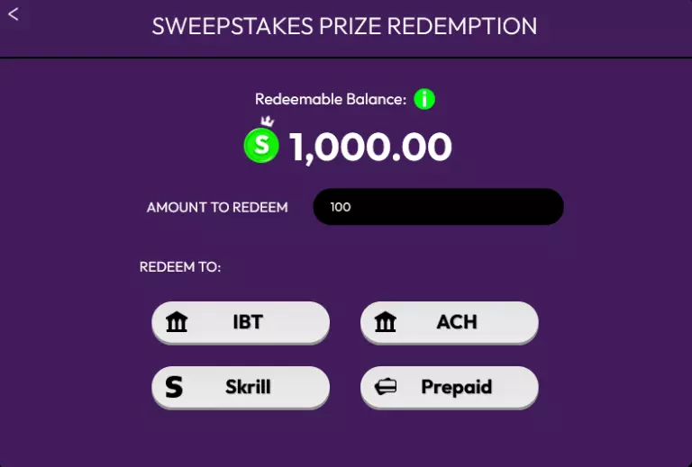 sweeps prize redemption