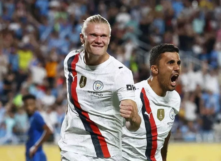 Man City's Erling Haaland celebrates goal