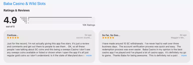 Baba Casino App Store Rating