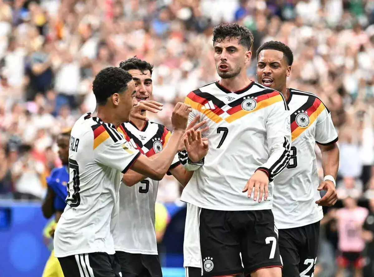 Germany's Kai Havertz celebrates scoring goal with teammates
