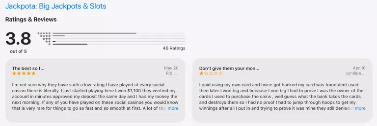 Jackpota App Store Rating