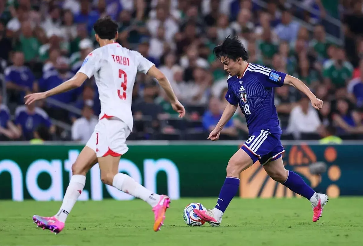 Japan's Ayase Ueda scores their second goal