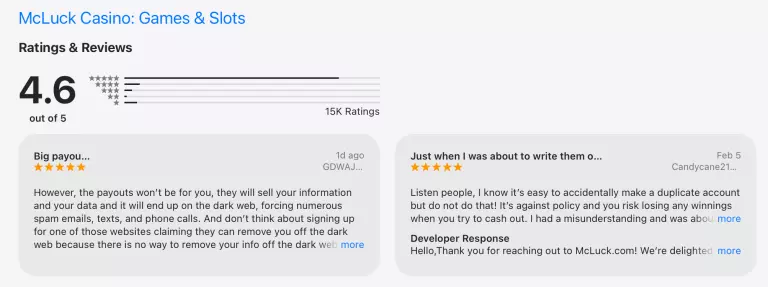 McLuck Casino App Rating