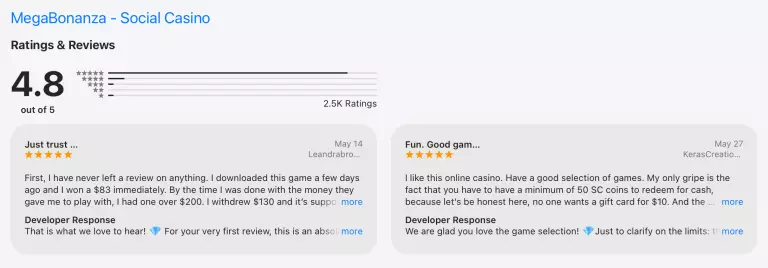MegaBonanza App Store Rating