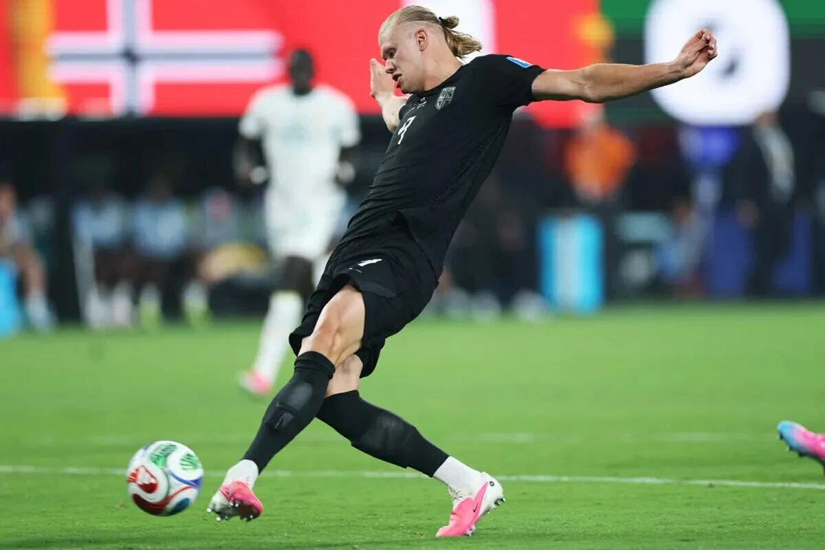 Norway's Erling Haaland scores their second goal vs Senegal