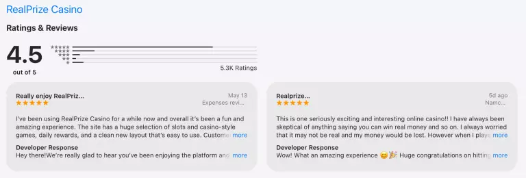 RealPrize Casino App Store Rating