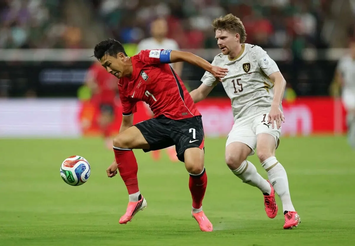 South Korea's Son Heung-min in action with Czech Republic's Pavel Sulc
