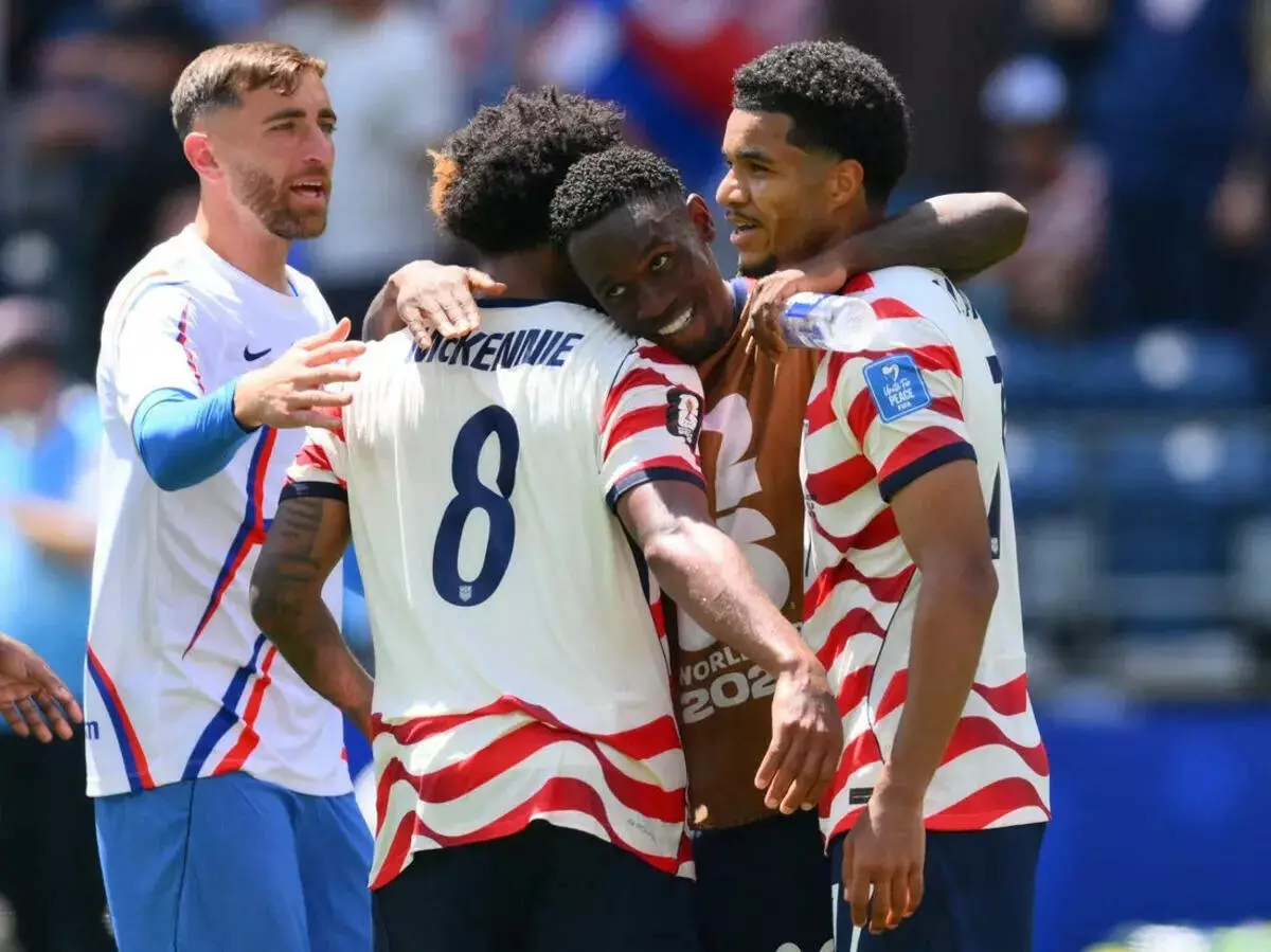 USMNT players celebrate after win vs Australia at World Cup