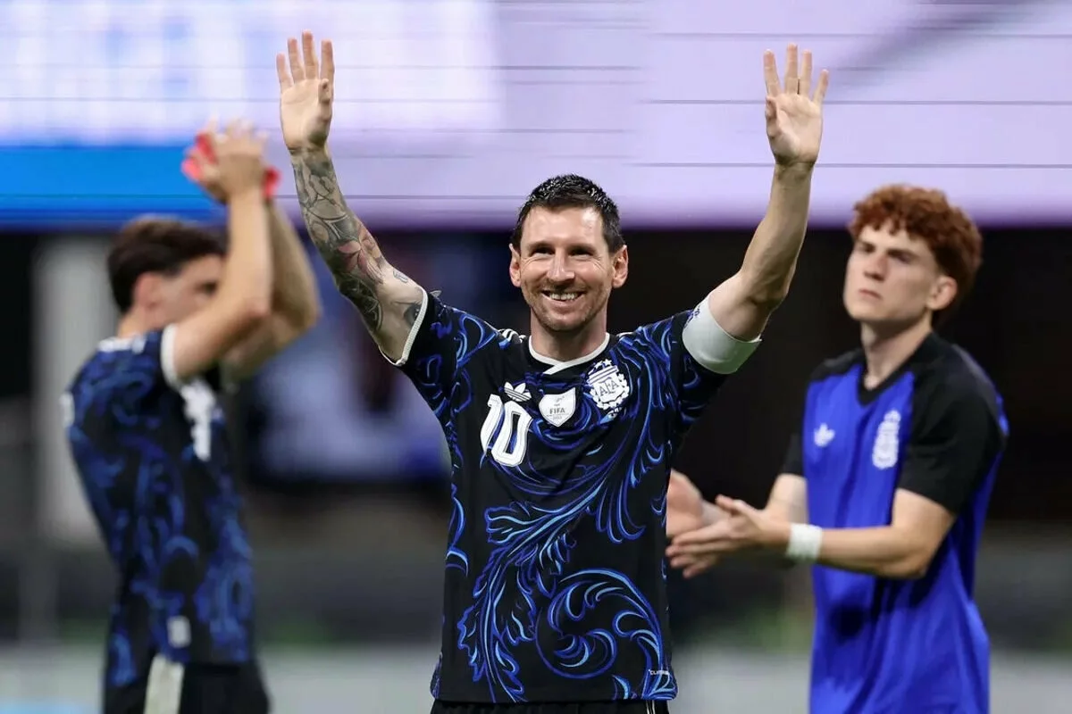 Lionel Messi celebrates after World Cup semifinal win vs England