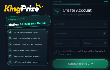 KingPrize Sign Up Screen