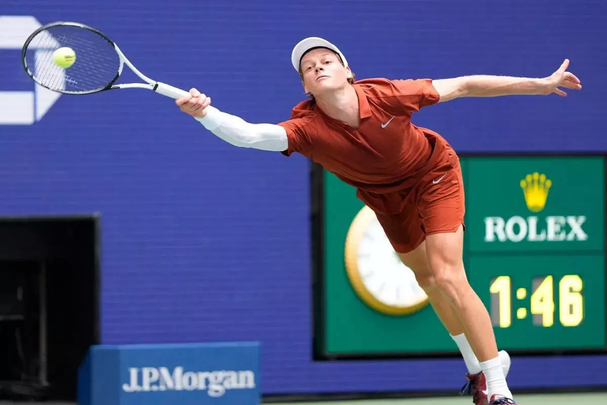 Jannik Sinner plays during 2025 US Open tennis tournament