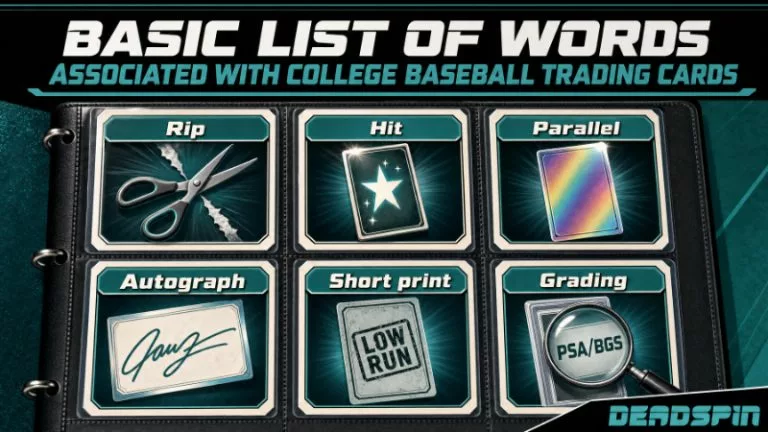 Basic list of words associated with college baseball trading cards