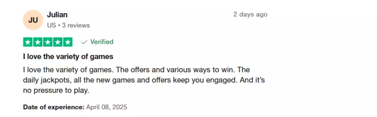 Jackpota Trustpilot User Review by Julian