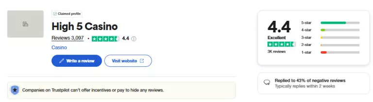 high 5 casino trustpilot rating