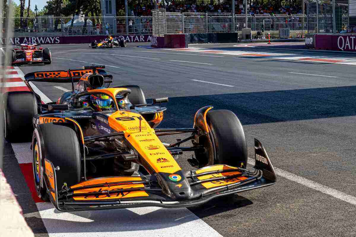 McLaren driver Oscar Piastri drives around the Baku circuit in Azerbaijan