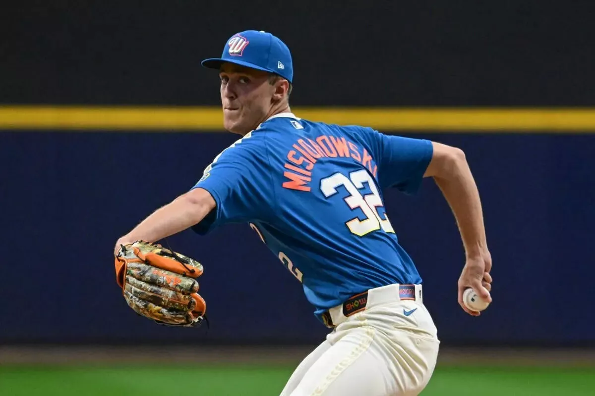 Milwaukee Brewers starting pitcher Jacob Misiorowski throws a pitch