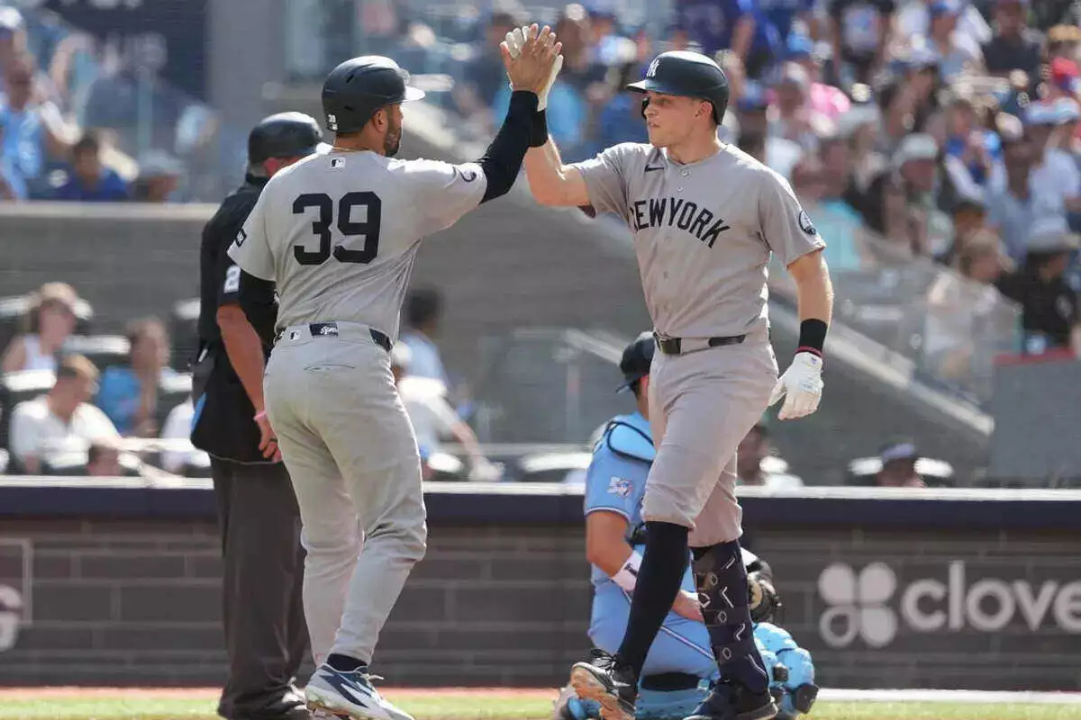 Yankees' Ben Rice celebrates home run