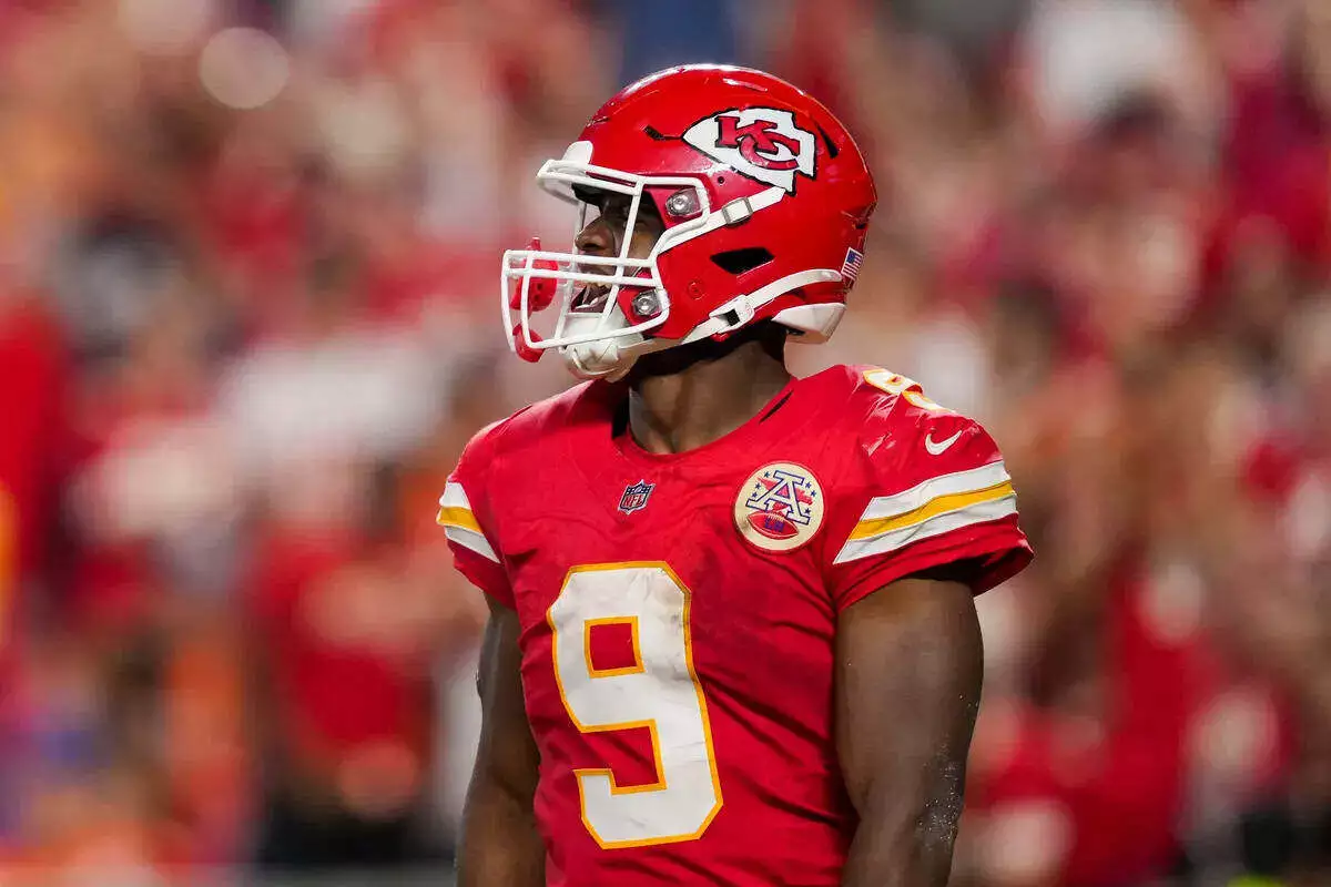 Kansas City Chiefs running back Kenneth Walker III celebrates
