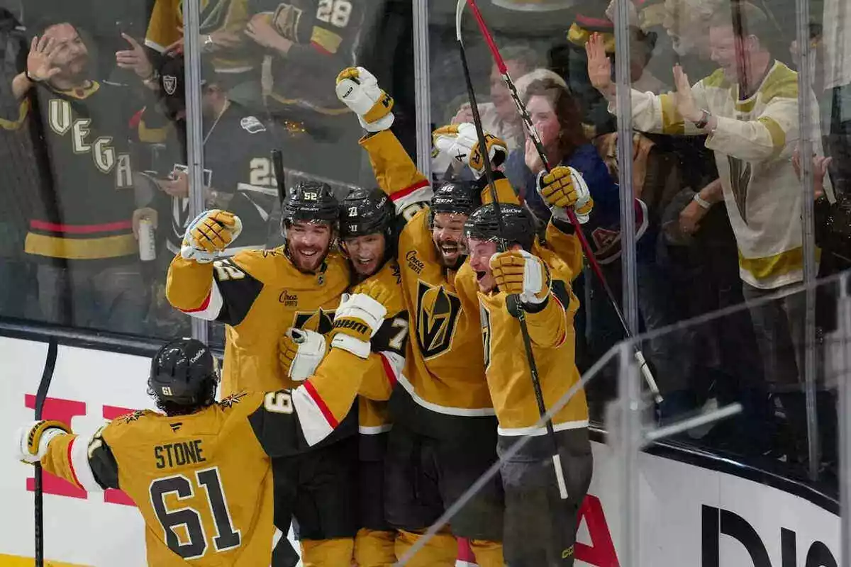 Golden Knights celebrate during playoff game