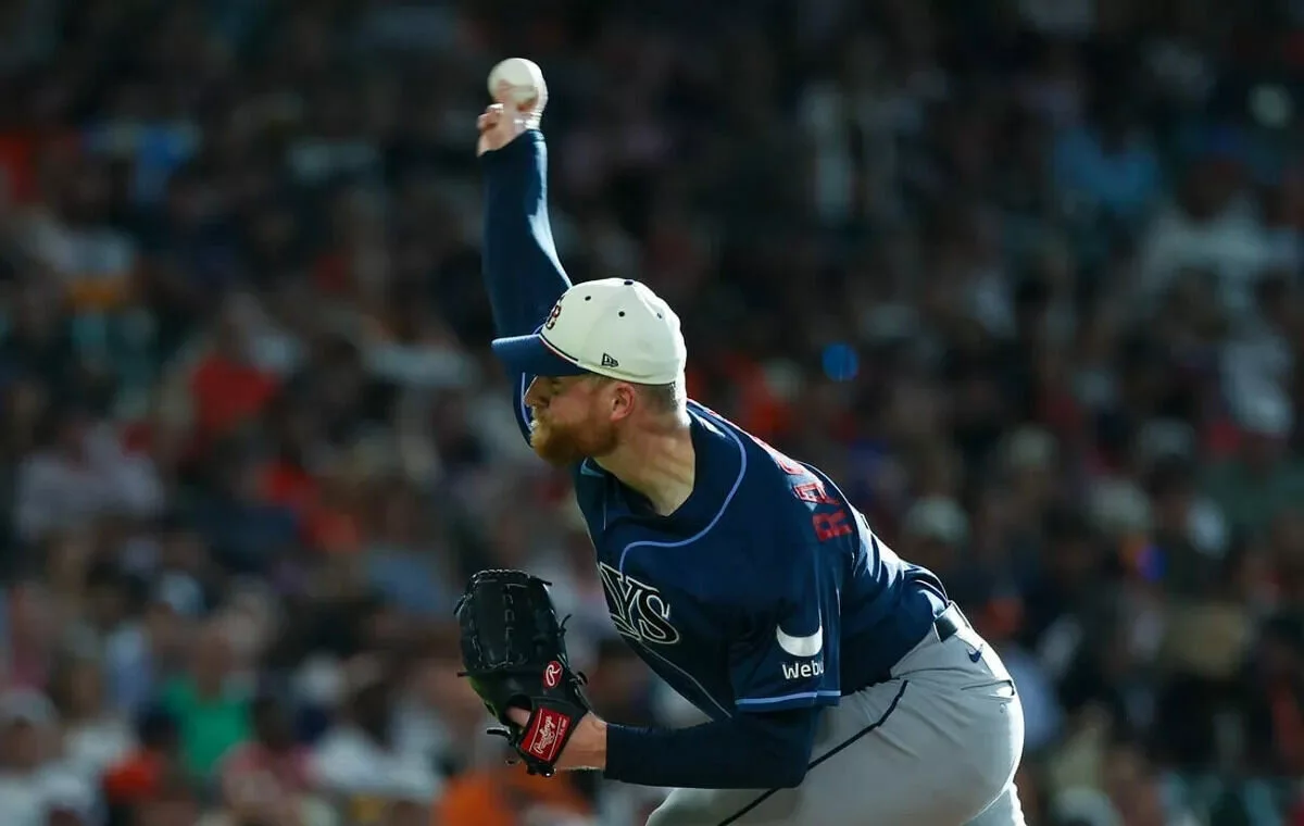 Tampa Bay Rays starting pitcher Drew Rasmussen pitches