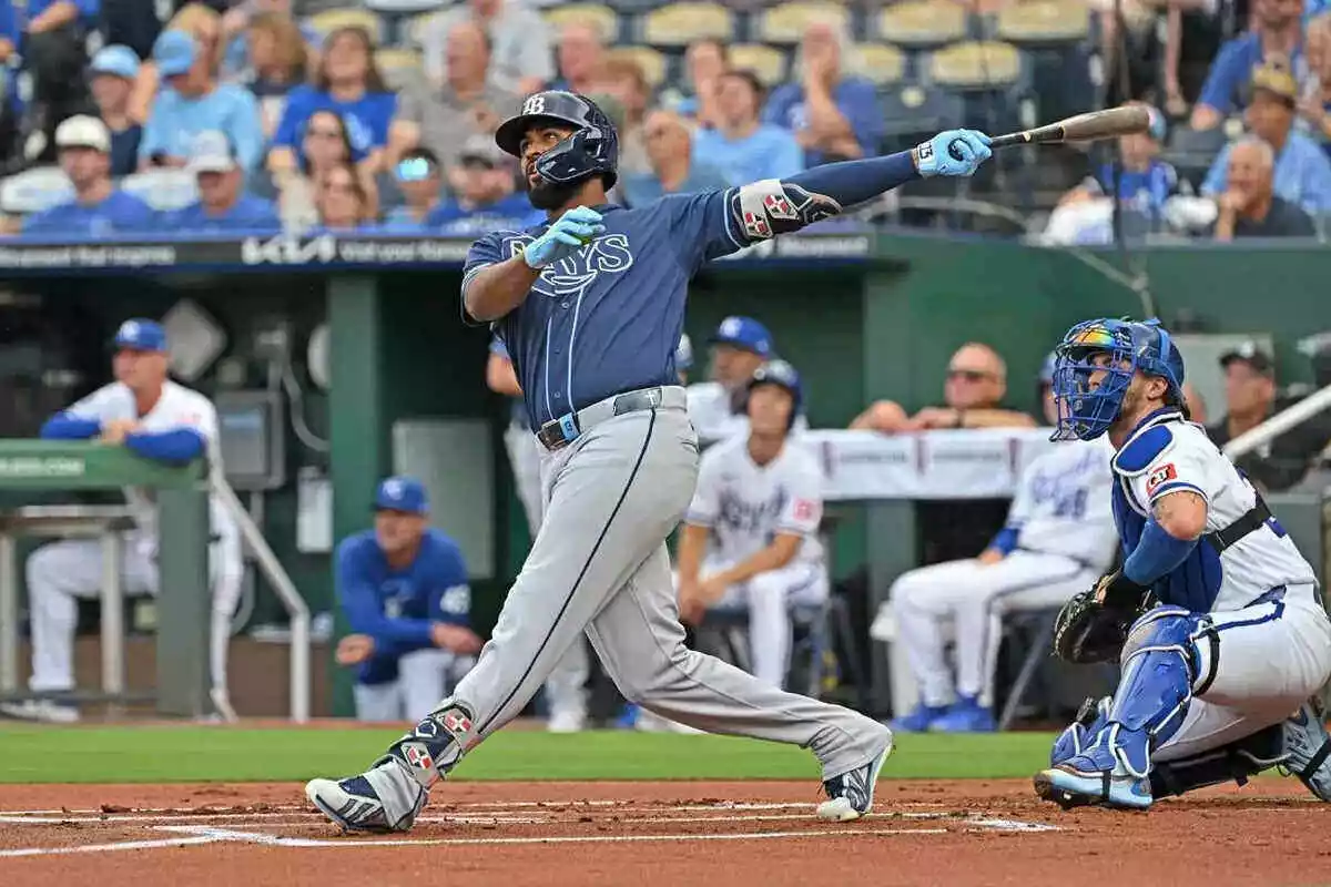 Rays third baseman Junior Caminero hits a two-run home run