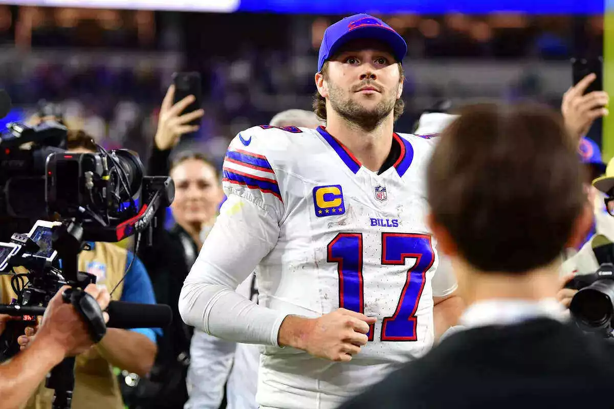 Buffalo Bills quarterback Josh Allen looks on after the game
