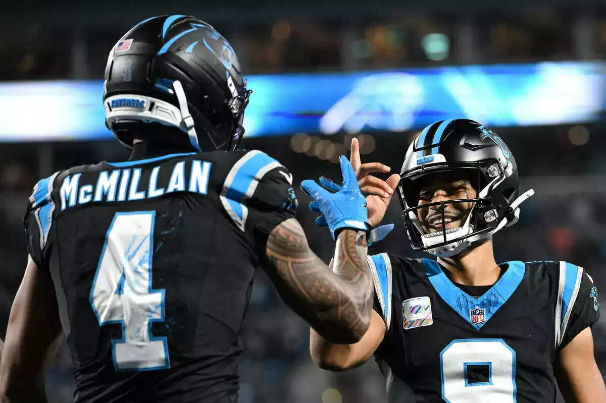 Panthers quarterback Bryce Young celebrates touchdown