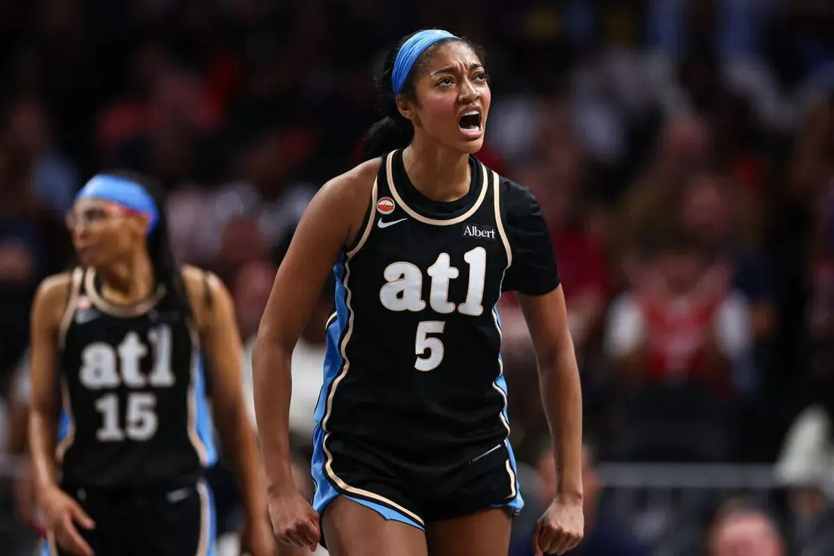 Atlanta Dream forward Angel Reese reacts