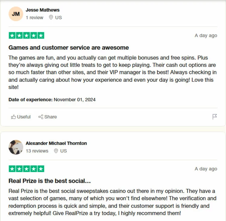 trustpilot user reviews Realprize.com