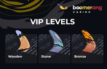 Screenshot der VIP-Lounge im Boomerang Casino mit Übersicht über exklusive Turniere und persönliche Limits